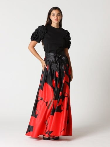 Flower Ruffle Short Sleeves Solid Top TOP Gracia Fashion BLACK S 