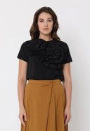 Flower Shape Decoration Top TOP Gracia Fashion BLACK S 