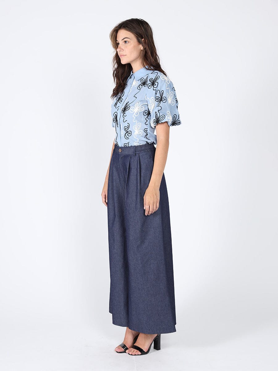 Flower stitch puffed sleeve shirt TOP Gracia Fashion 