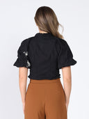 Flower stitch puffed sleeve shirt TOP Gracia Fashion 