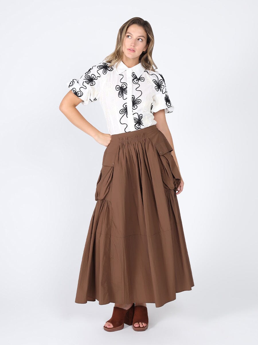 Flower stitch puffed sleeve shirt TOP Gracia Fashion O/WHITE S 