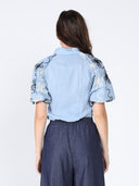 Flower stitch puffed sleeve shirt TOP Gracia Fashion 