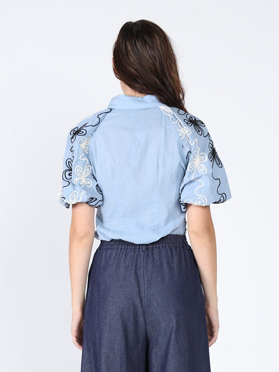 Flower stitch puffed sleeve shirt TOP Gracia Fashion 