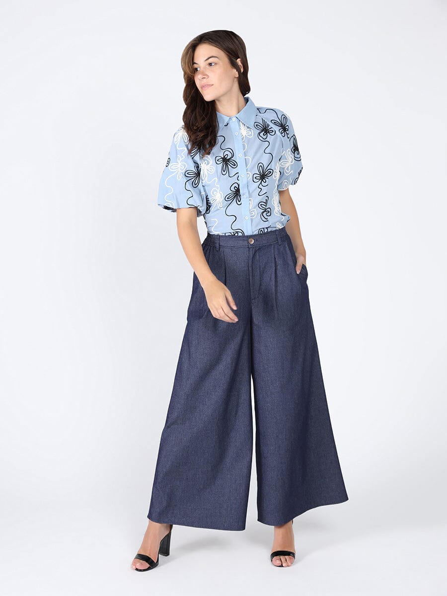 Flower stitch puffed sleeve shirt TOP Gracia Fashion 