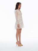 Flowery Embroidered Lace V-Neck Mesh Mini Dress DRESS Gracia Fashion 