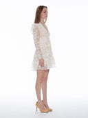 Flowery Embroidered Lace V-Neck Mesh Mini Dress DRESS Gracia Fashion 