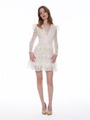 Flowery Embroidered Lace V-Neck Mesh Mini Dress DRESS Gracia Fashion 