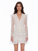 Flowery Embroidered Lace V-Neck Mesh Mini Dress  Gracia Fashion