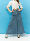 Frayed Raw Hem Wide Leg Slouchy Denim Pants PANTS Gracia Fashion 