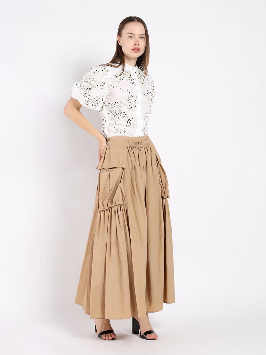 Front Body Floral Fabric Work Caller Top TOP Gracia Fashion WHITE S 