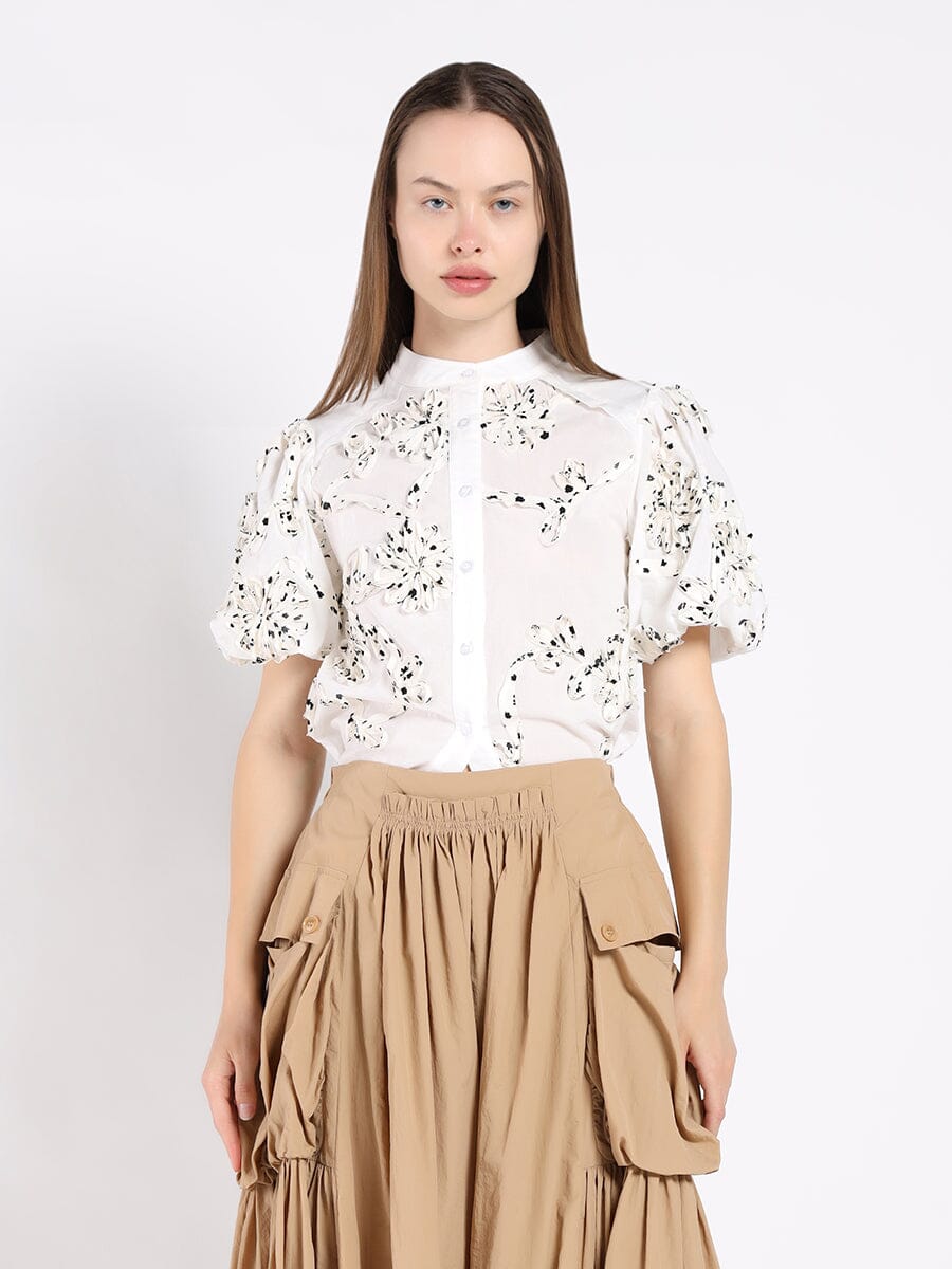 Front Body Floral Fabric Work Caller Top TOP Gracia Fashion WHITE S 
