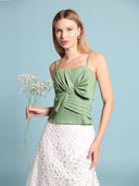 Front Bow-Tie Smoked Back Bustier Top TOP Gracia Fashion GREEN S 
