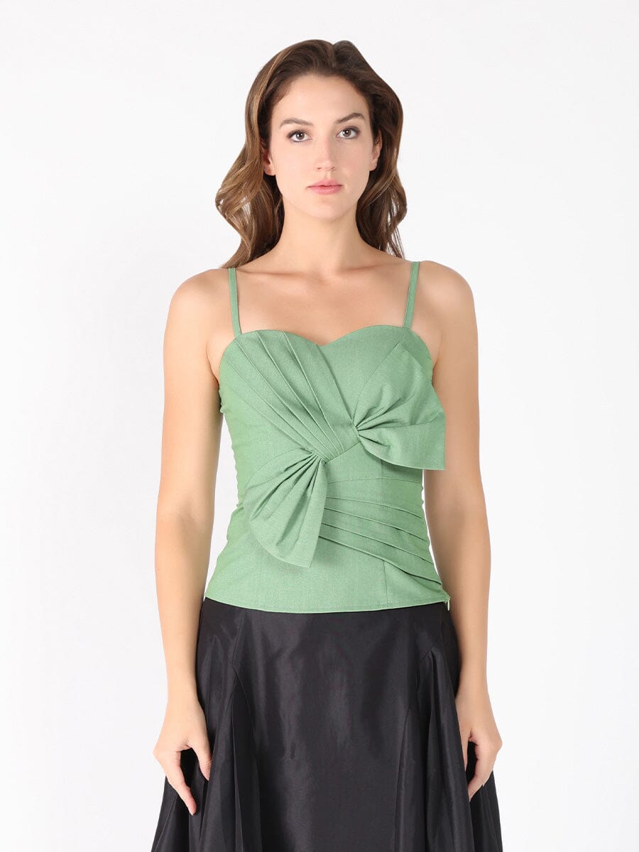 Front Bow-Tie Smoked Back Bustier Top TOP Gracia Fashion GREEN S 