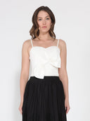 Front Bow-Tie Smoked Back Bustier Top TOP Gracia Fashion WHITE S 