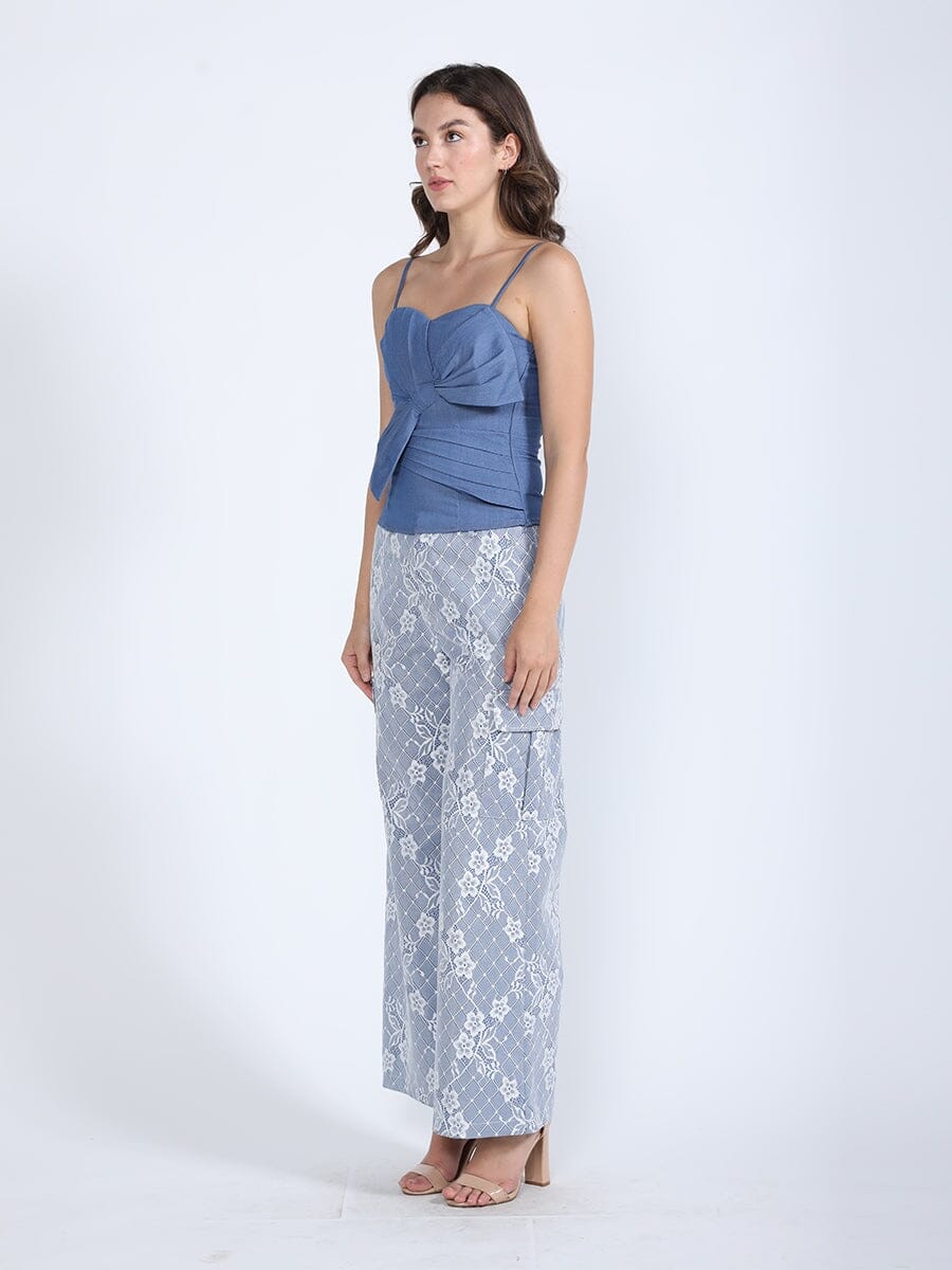 Front Bow-Tie Smoked Back Bustier Top TOPS Gracia Fashion 