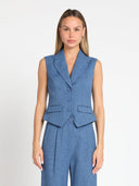 Front Button Closure FlaP Pocket Sleeveless Vest VEST Gracia Fashion BLUE S 