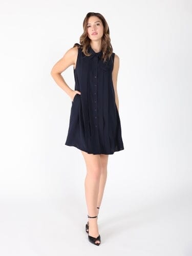 Front button open back sleeveless mini dress DRESS Gracia Fashion NAVY S 