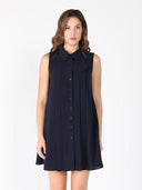 Front button open back sleeveless mini dress DRESS Gracia Fashion NAVY S 