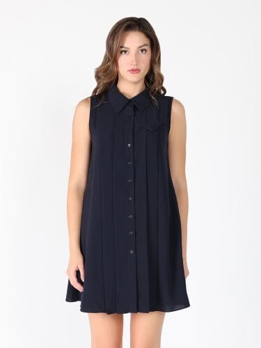 Front button open back sleeveless mini dress DRESS Gracia Fashion NAVY S 