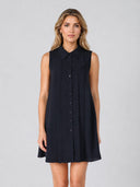 Front button open back sleeveless mini dress DRESS Gracia Fashion NAVY S 