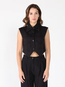 Front Button Open-Bottom Hem Sleeveless Top SET Gracia Fashion BLACK S 