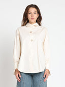 Front Button Open Long Sleeve Shirt Top TOP Gracia Fashion CREME S 