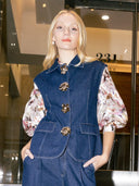 Front button open shirt collar vest JACKET Gracia Fashion DENIM S 