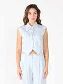 Front button open v-bottom hem sleeveless top SET Gracia Fashion L/BLUE S 