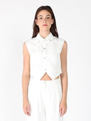 Front button open v-bottom hem sleeveless top SET Gracia Fashion WHITE S 