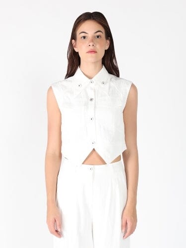 Front button open v-bottom hem sleeveless top SET Gracia Fashion WHITE S 