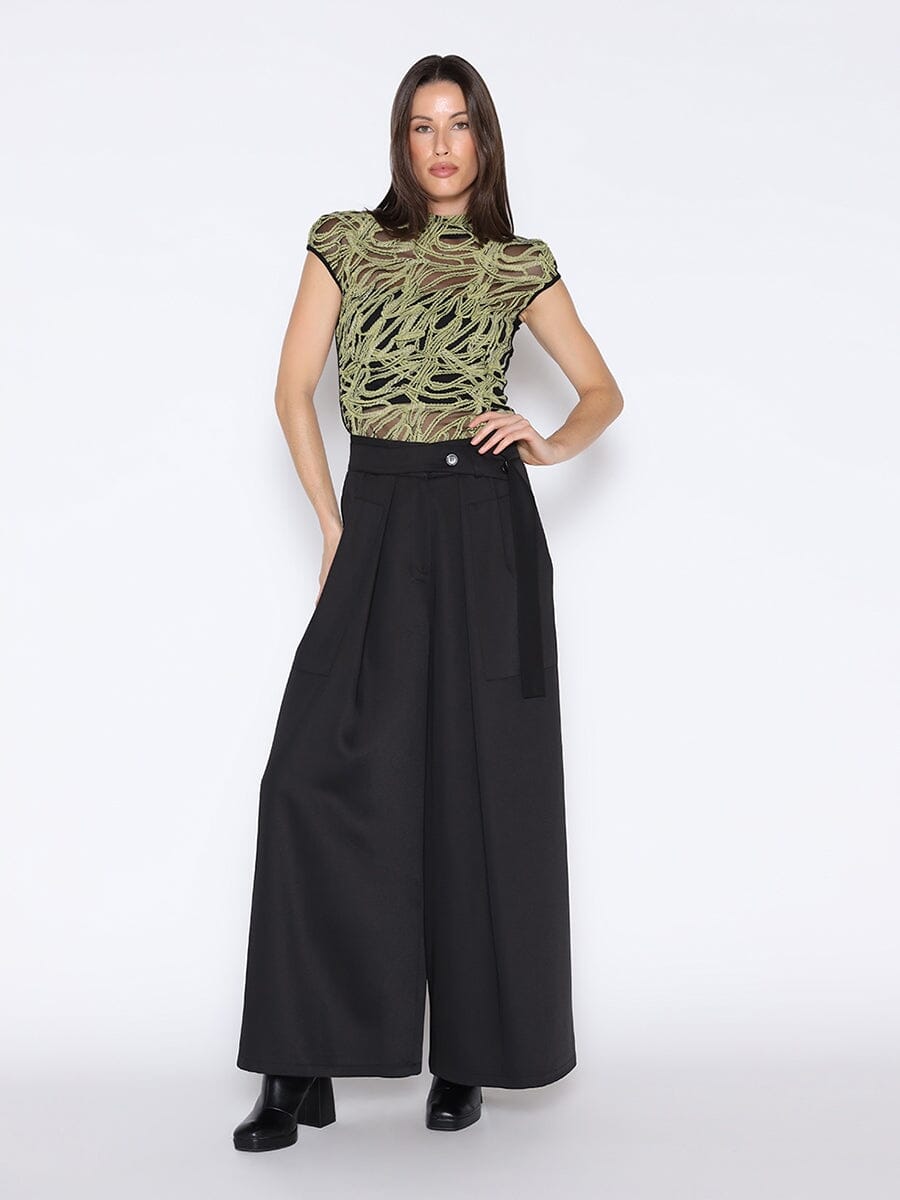 Front Embroidered Sleeveless Mock Neck Top TOP Gracia Fashion BLACK/OLIVE S 