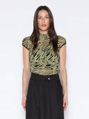 Front Embroidered Sleeveless Mock Neck Top TOP Gracia Fashion BLACK/OLIVE S 