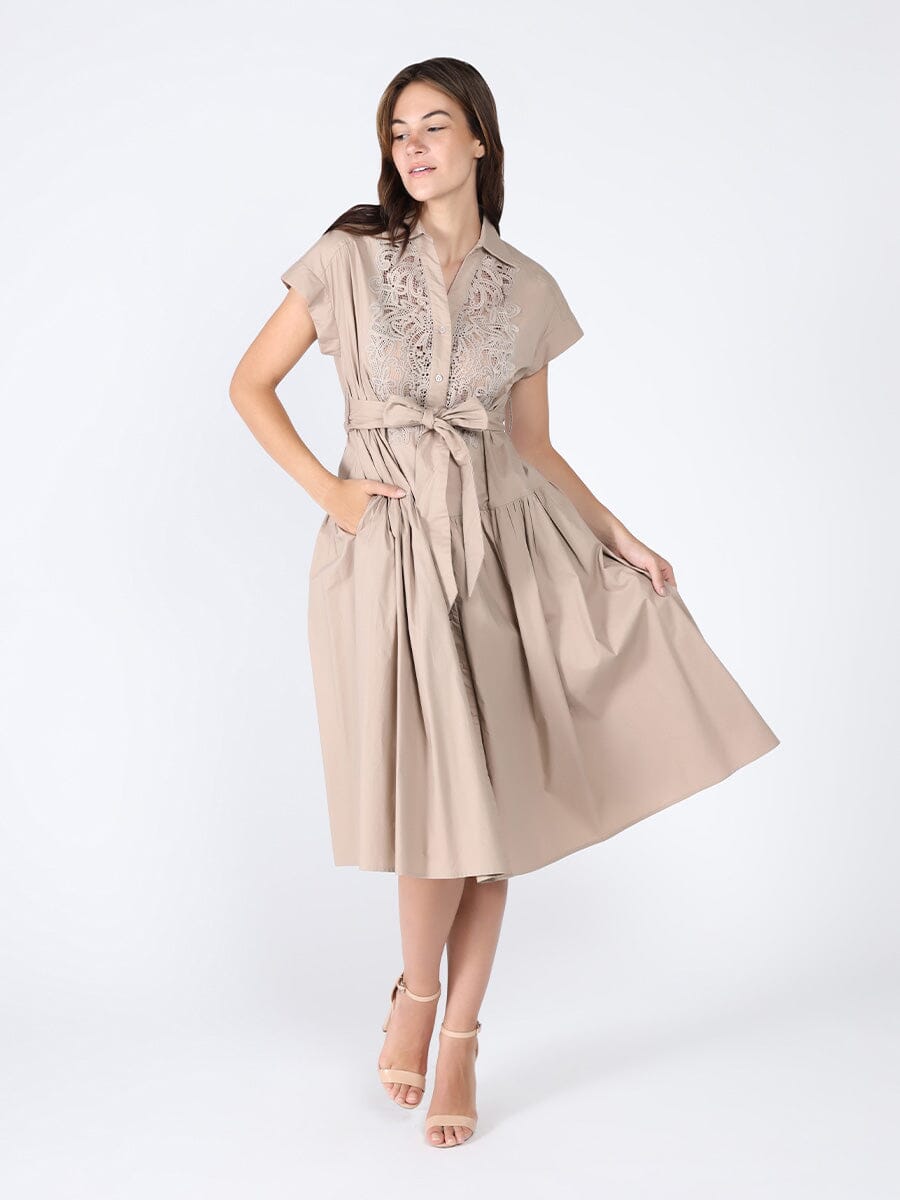 Front lace belt dress DRESS Gracia Fashion BEIGE S 