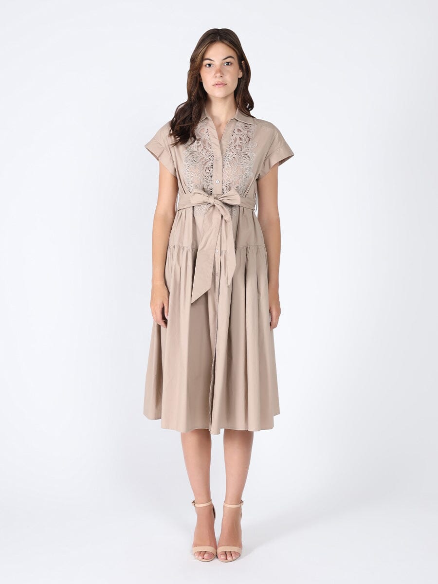 Front lace belt dress DRESS Gracia Fashion BEIGE S 