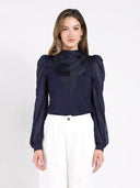 Front Line Texture Chiffon Sleeve Top TOP Gracia Fashion NAVY S 