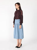Front ruffle detailed balloon sleeve dot print TOP Gracia Fashion 