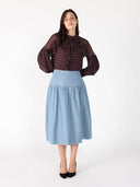 Front ruffle detailed balloon sleeve dot print TOP Gracia Fashion 