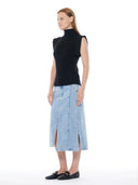Front & Side Slit Straight Cut Midi Denim Skirt SKIRT Gracia Fashion 