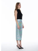 Front Slit Metallic Pleather Pencil Skirt SKIRT Gracia Fashion 