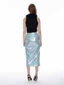 Front Slit Metallic Pleather Pencil Skirt SKIRT Gracia Fashion 