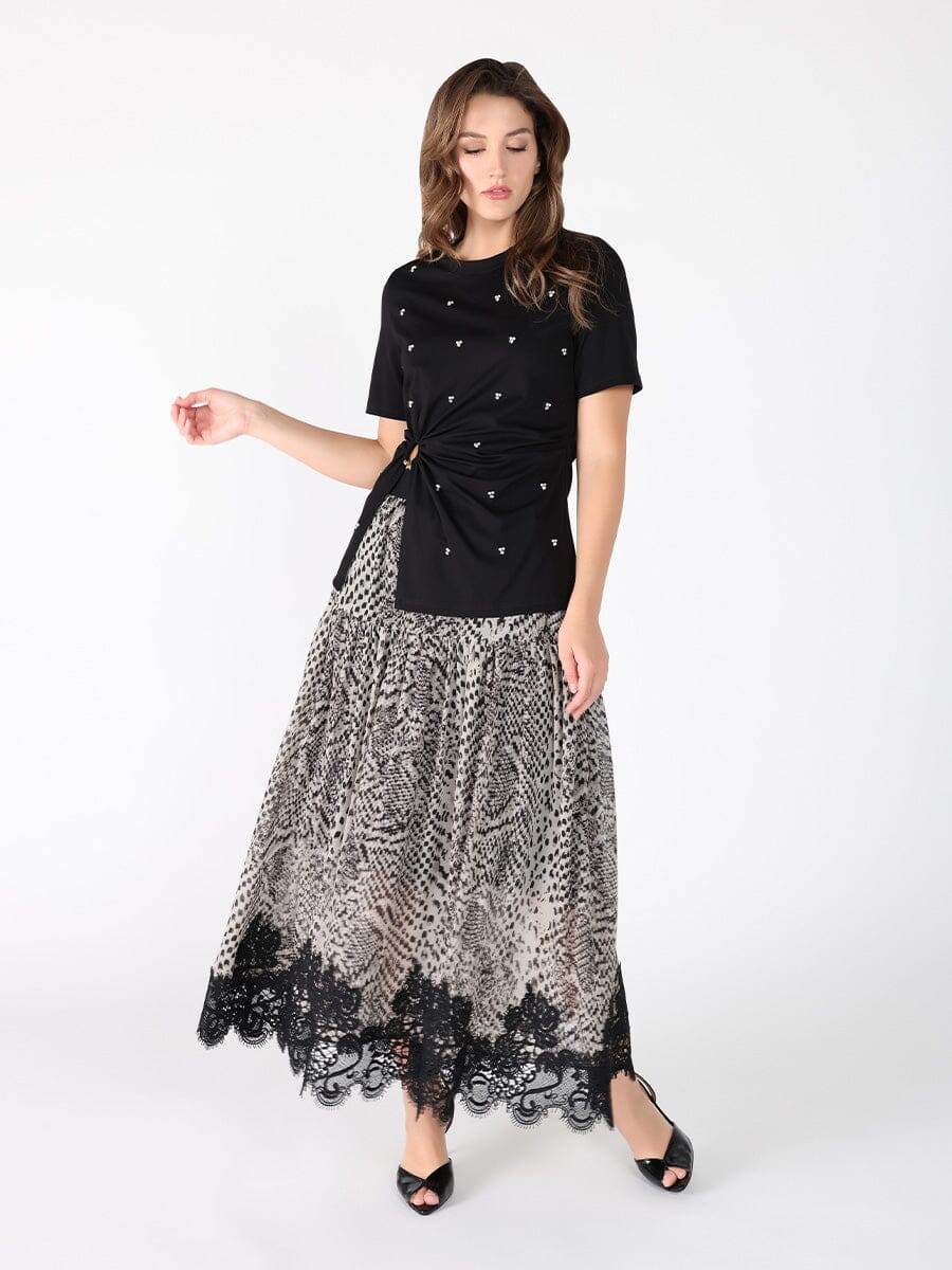 Front Stone Work Side Slit Crew Neck Top TOP Gracia Fashion 