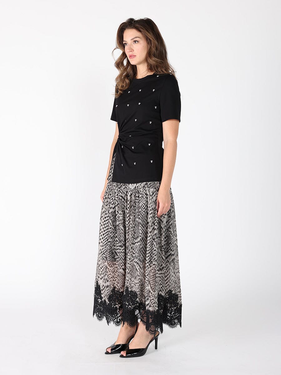 Front Stone Work Side Slit Crew Neck Top TOP Gracia Fashion 