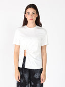 Front Stone Work Side Slit Crew Neck Top TOP Gracia Fashion WHITE S 