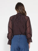 Front Tie Long Sleeve Dot Print Top TOP Gracia Fashion 