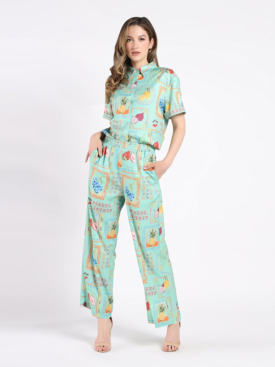 Fruit Box Print Pants PANTS Gracia Fashion GREEN S 