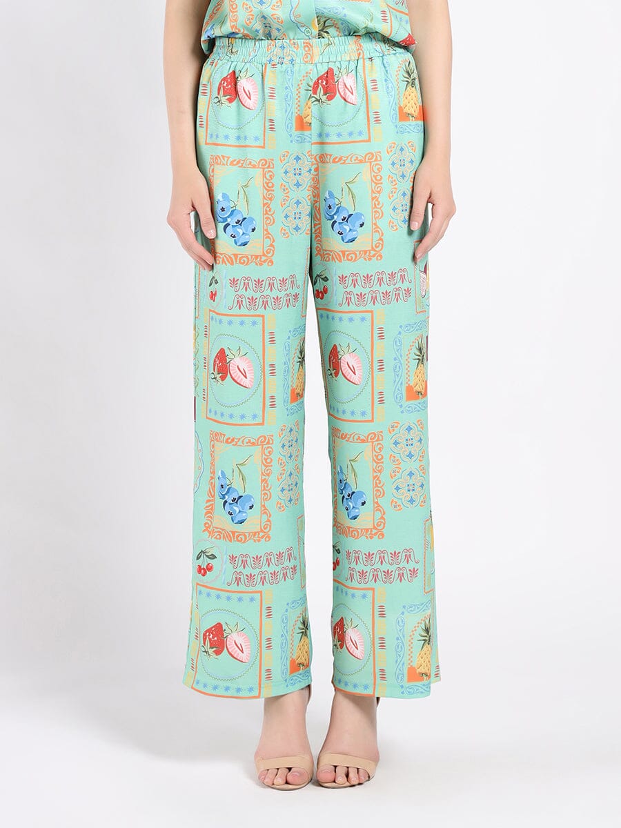 Fruit Box Print Pants PANTS Gracia Fashion GREEN S 