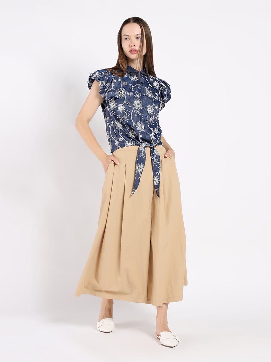 Full fabric design work with bottom bow top TOP Gracia Fashion NAVY S 