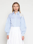 Full sleeve striped shirt with a sloder flower TOP Gracia Fashion BLUE S 