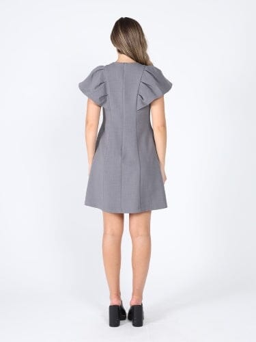 Gathered nec stone work ruffle sleeve dress DRESS Gracia Fashion 