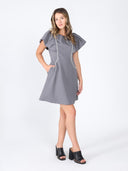 Gathered nec stone work ruffle sleeve dress DRESS Gracia Fashion 